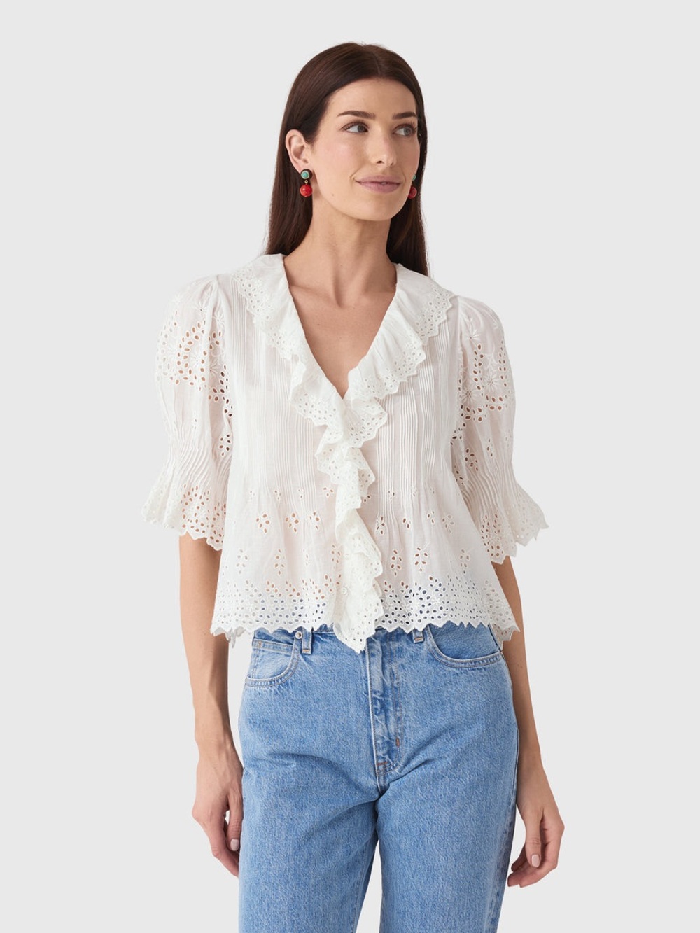 Doen HENRI Ruffle-Trim Blouse in Salt Eyelet - Picture 5 of 12